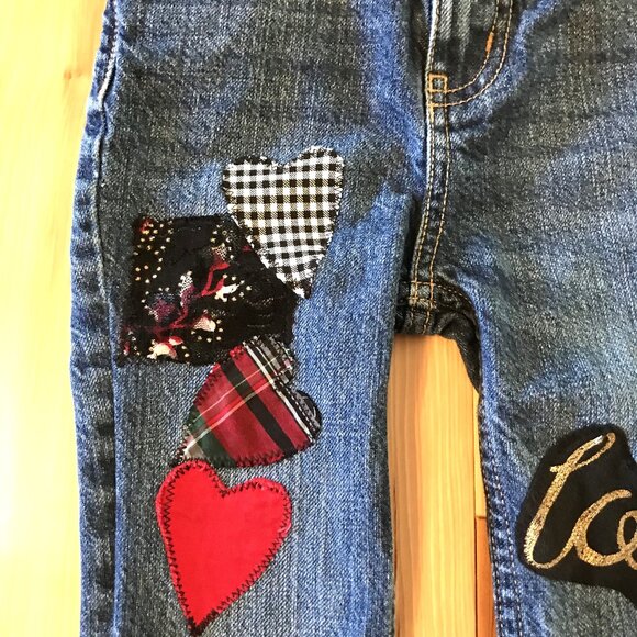 Toddler Patchwork Jeans OshKosh Size 12-18 Months: Handmade Heart & Love Patches - Picture 11 of 14